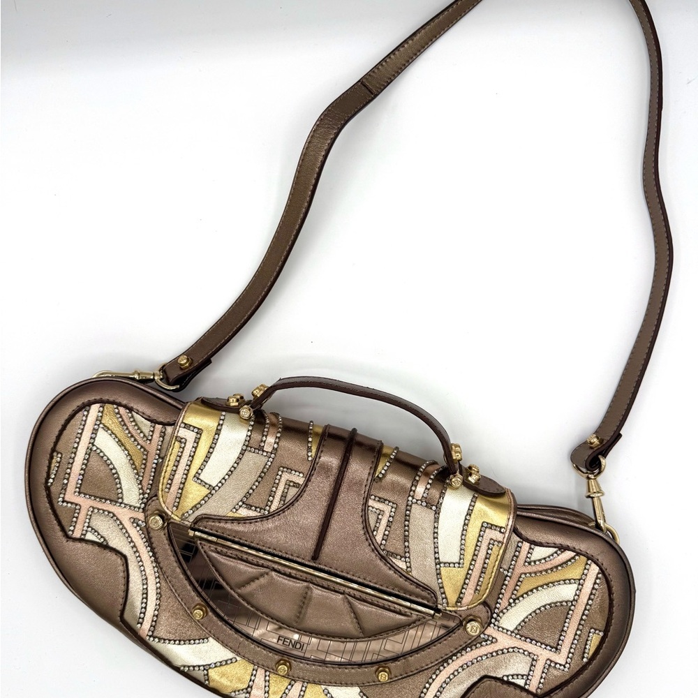 Fendi Multicolor Rhinestone Vanity Mirror Clutch and Shoulder Bag